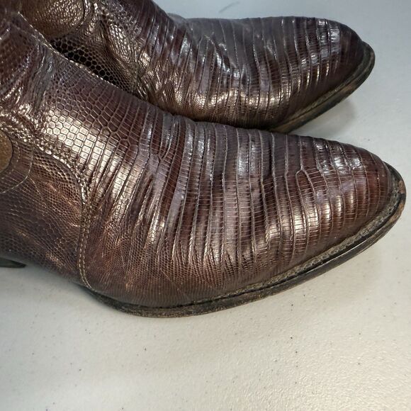 VTG Tony Lama Teju Lizard Skin Cowboy Boots 8.5 EEE Extra Wide Brown USA Made main image 7